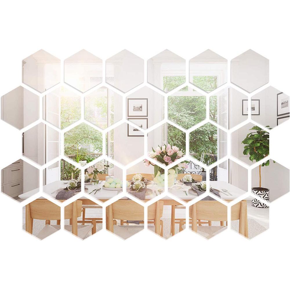 Three-Dimensional Hexagonal Acrylic Mirror Wall Stickers - DIY Home Decor, Self-Adhesive Wall Background (Model XN008)