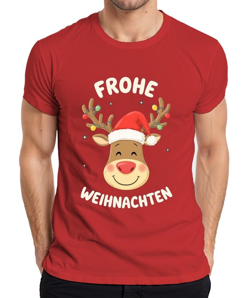 Merry Christmas Reindeer Santa Hat Cartoon Kids Funny Unisexs Tshirt