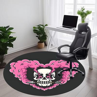 1pc Skull Heart Office Round Area Rug, Under Office Chairs Bedroom Living Room Home Decor, Room Deco