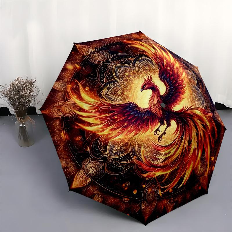 1pc Phoenix Mandala ArtworkUmbrella with Plastic Handle,Suitable for All Seasons Home Travel Outdoor UmbrellaB1772