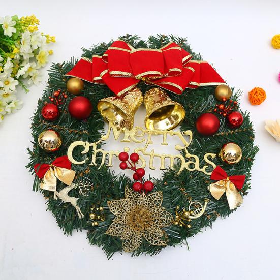 12 Inch Christmas Wreath Decoration for Front Door Artificial Wreath with Bells Balls Bows for Indoor Outdoor Holiday Decor