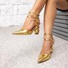 Women's High Heels Gold Lace-up Buckle Sandals Special-shaped High Heels Fashion Simple Party Casual High Heels Women's Shoes