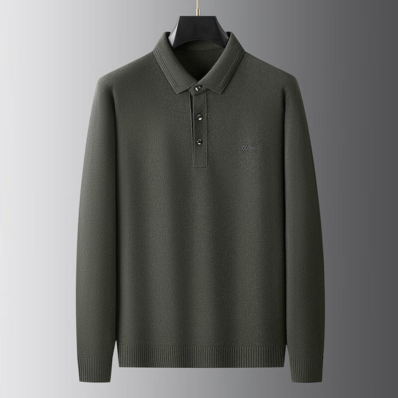 Dibinze Men's Plus Size Merino Wool Long Sleeve Polo Shirt