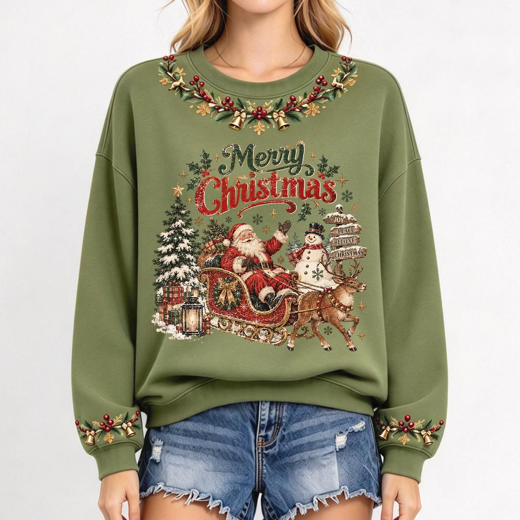 Women's Christmas Print Long Sleeve Top Casual Fall Winter Blouse for Holiday and Everyday Wear