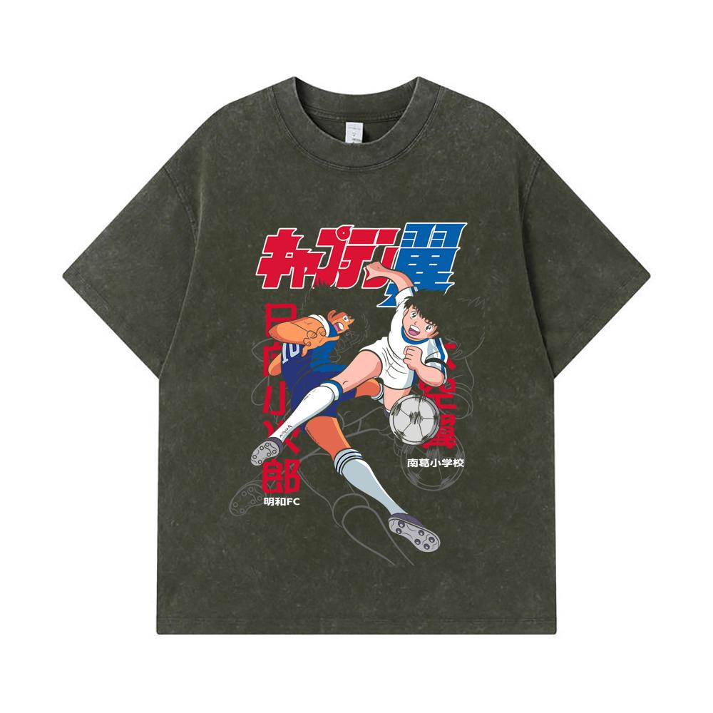 275 GSM Washed T-shirts 100% Cotton Captain Tsubasa V2 Print Unisex Heavy Cotton T Shirt S