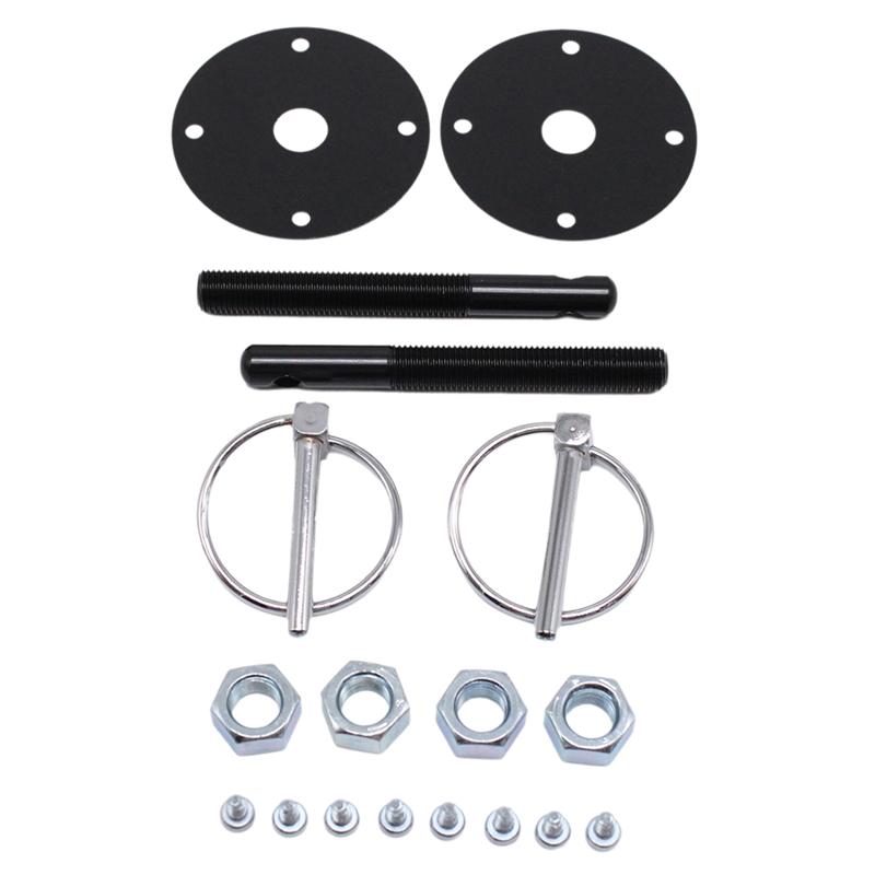 A16P-Flip-Over P Scuff Plates Black Billet Aluminum Hood Pin Kit Latch Bonnet Flip-Over Style Universal For GM Chevy Ford