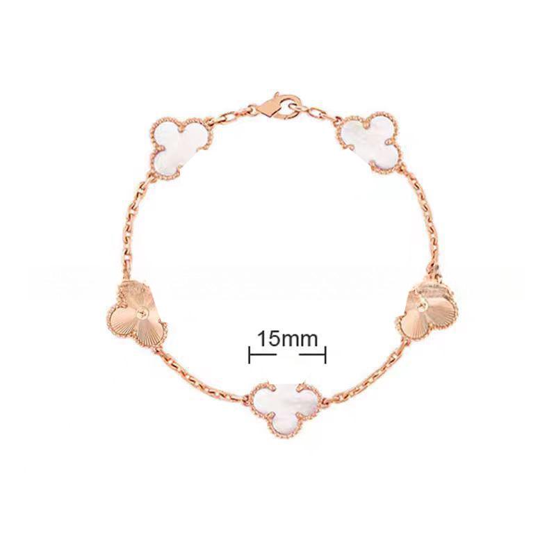 15MMHigh-quality Four-leaf Clover Five-flower Bracelet for Women 18k Natural White Mother-of-pearl and Red Chalcedony Bracelet