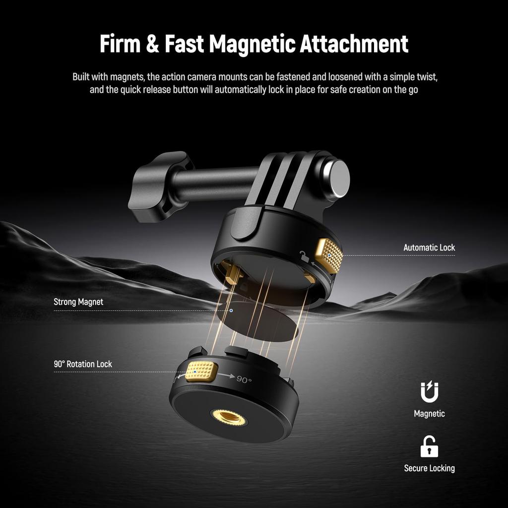NEEWER Action Camera Mount Compatible with Hero 11 DJI Osmo Metal Magnetic Quick Release Mount with Screw and Folding Fingers for POV Photography
