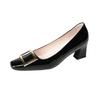 A610-1 Korean version square head patent leather square buckle middle heel shoes women's 2025 new light mouth thick heel French single shoes women's s
