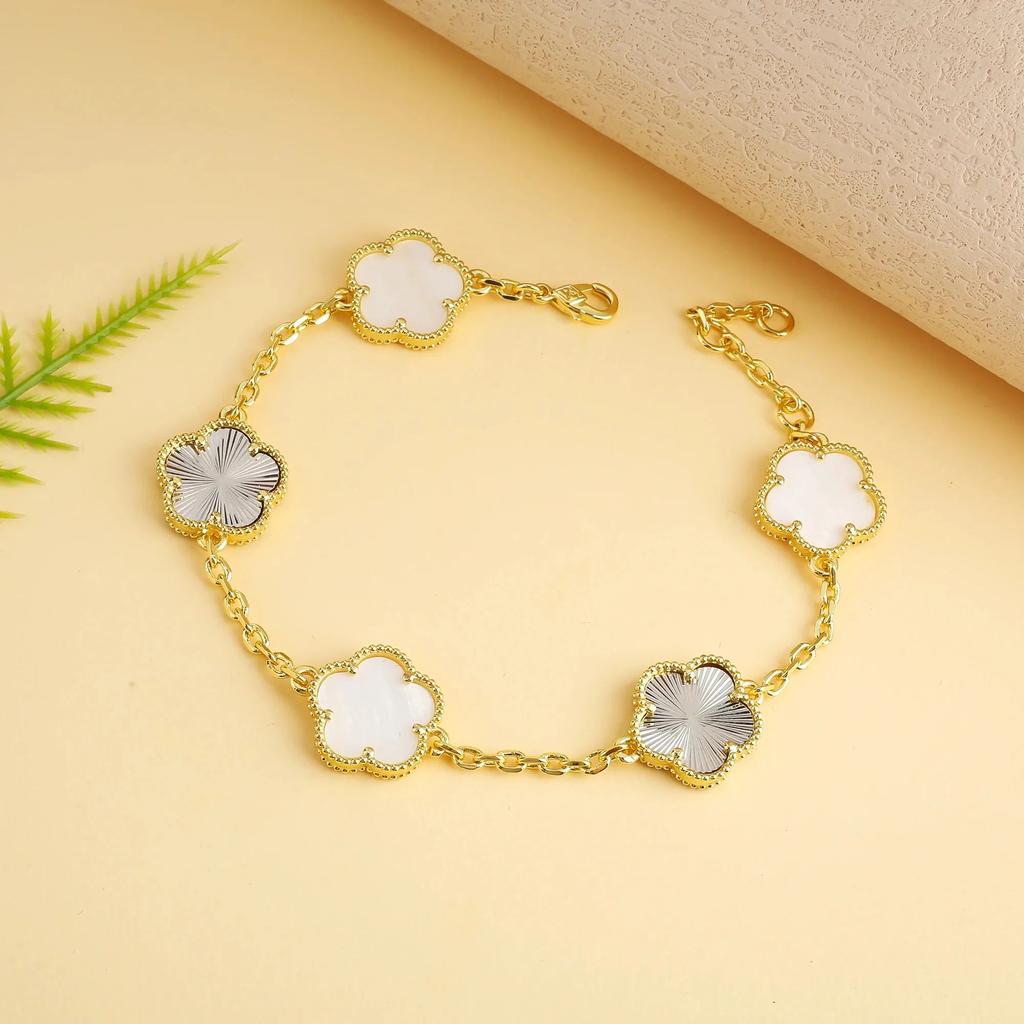 Classic Simple Fashion Five-leaf Flower Pendant Bracelet Natural Stone Clover Pendant Women's Party Daily Wear Zircon