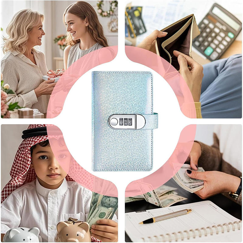 100 Envelope Challenge-Binder Secure 3-Digit Combination Lock Money Organiser PU Leather Cash Stuffing Envelope System