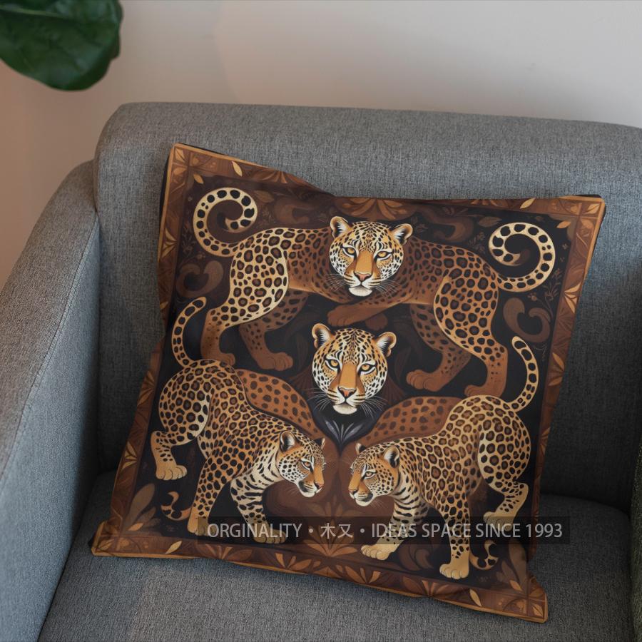 2D Jaguar Pattern With Geometric Design Pillow Cover Pattern Cushion Cover Suitable For Sofa Bedroom Car Pillow Cover