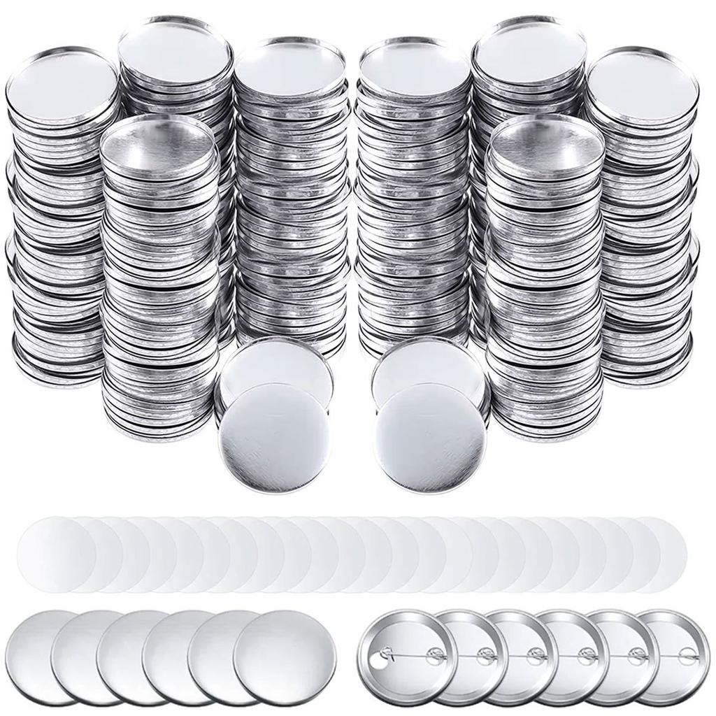 25Set 3.7cm/1.46in Round Button Parts Kit - Tinplate Tops & Plastic Clips with Film for DIY Button ZSY