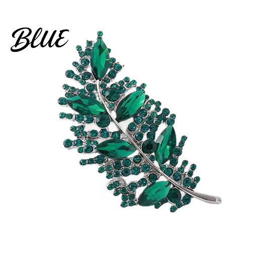 Collar Pin Brooch Imitation Crystal Inlaid Leaf Design Pin-Type Sparkling