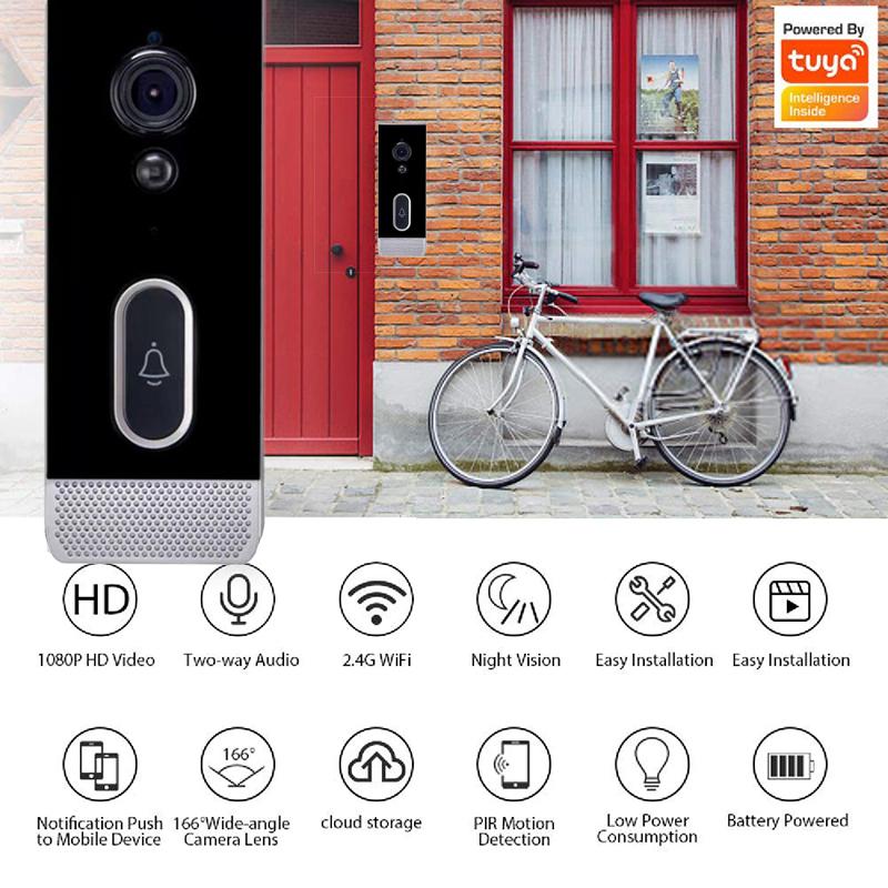 T205 Tuya Intelligent Low Power Wireless Visual Doorbell PIR Motion Detection Two-Way Talk 2.4GHz WiFi Doorbell