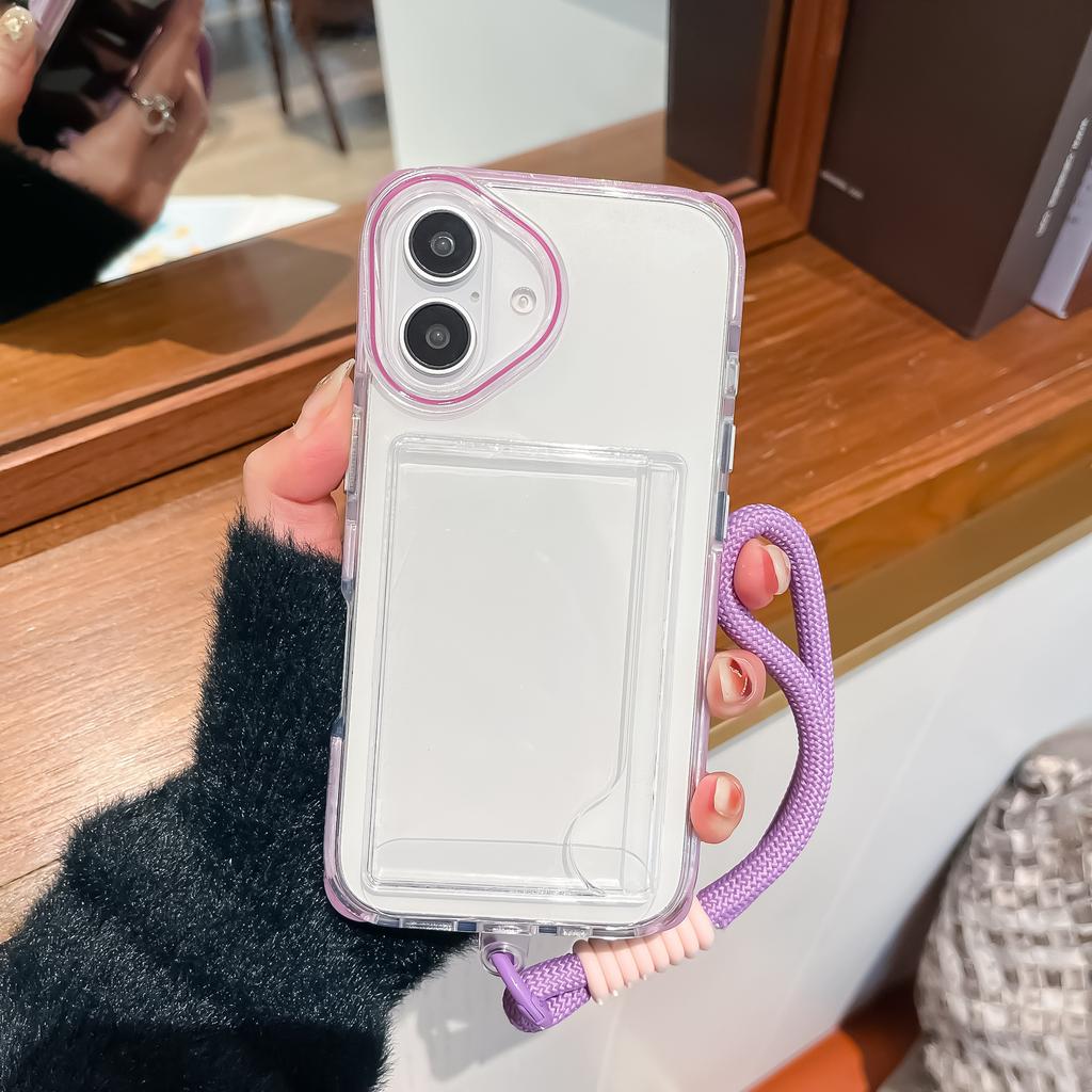 Candy Card Bag Is Suitable for iPhone16promax Lanyard Mobile Phone Case Apple 15 Transparent Non-yellow 14 Anti-drop Cover