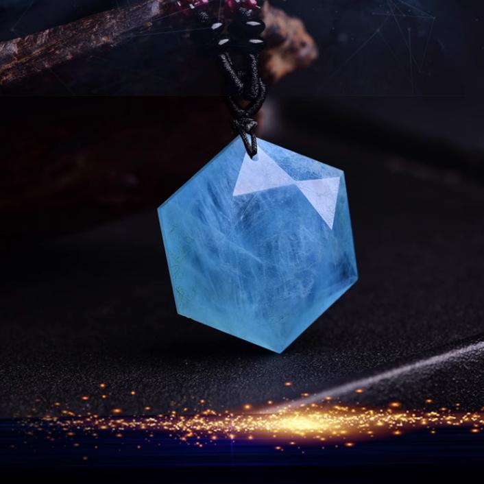 Natural Aquamarine Hexagram Pendant - Blue Crystal Necklace for Men & Women, Energy Stone with Amethyst, Spiritual Protection Jewelry Gift
