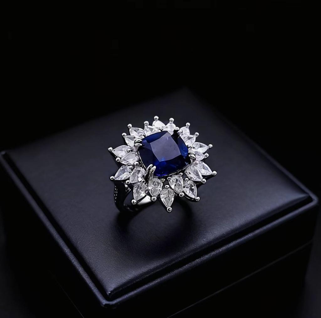 Jewelry Imitation Fat Square Emerald Ruby Ring Female Heavy Industry Luxury Set High Carbon Diamond Flower Ring