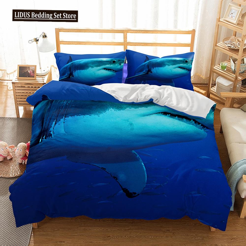 3D Digital Shark Duvet Cover Set With Pillowcase Bedding Set Single Double Twin Full Queen King Size Bed Set For Bedroom Decor