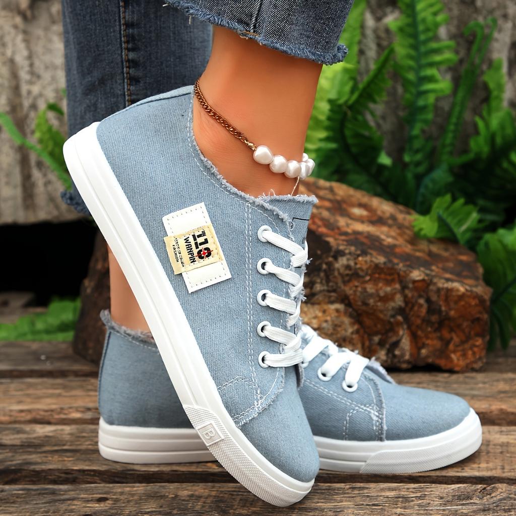 Women's Solid Color Canvas Shoes, Casual Lace Up Outdoor Shoes, Lightweight Low Top Sneakers