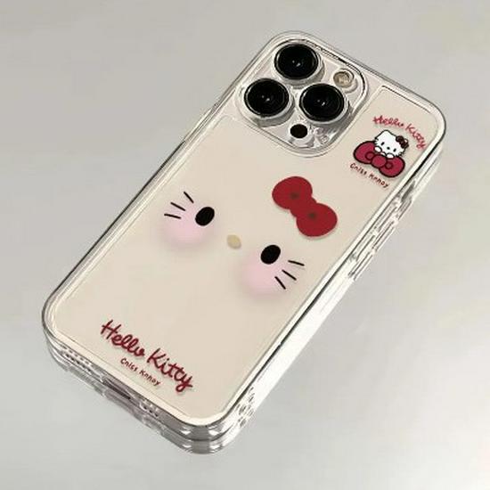 Space Shell Big Face Kitty Case for Apple 17 Pro Max/16 Transparent, 15 Plus, Cute and Simple for New 14 Models