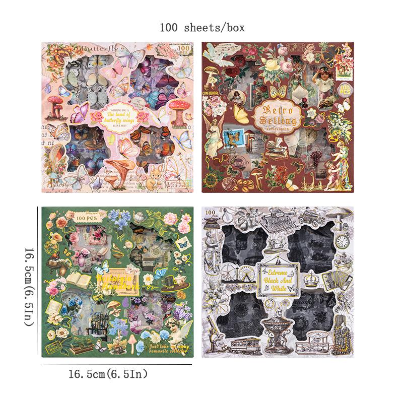 100pcs/box Cute Cartoon Boxed Sticker Handbook DIY Creative Children Sticker PVC Goo Card Set Deractive Scrapbook