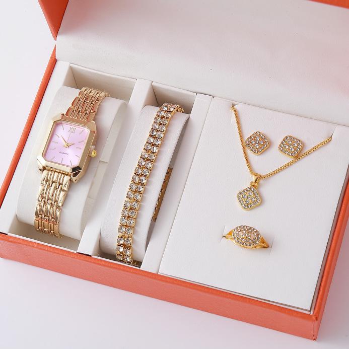 5Pcsset Gift Set Fashion Ladies Watch Women'S Watch Bracelet Watch Quartz Watch