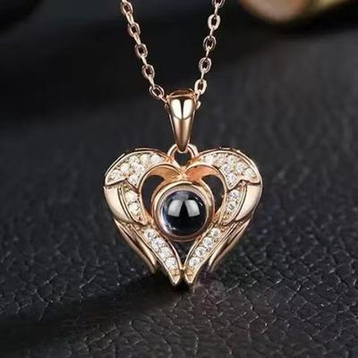 Projection 100 Languages I Love You Girl Necklace Love Wings Fashion Versatile Jewelry Gift