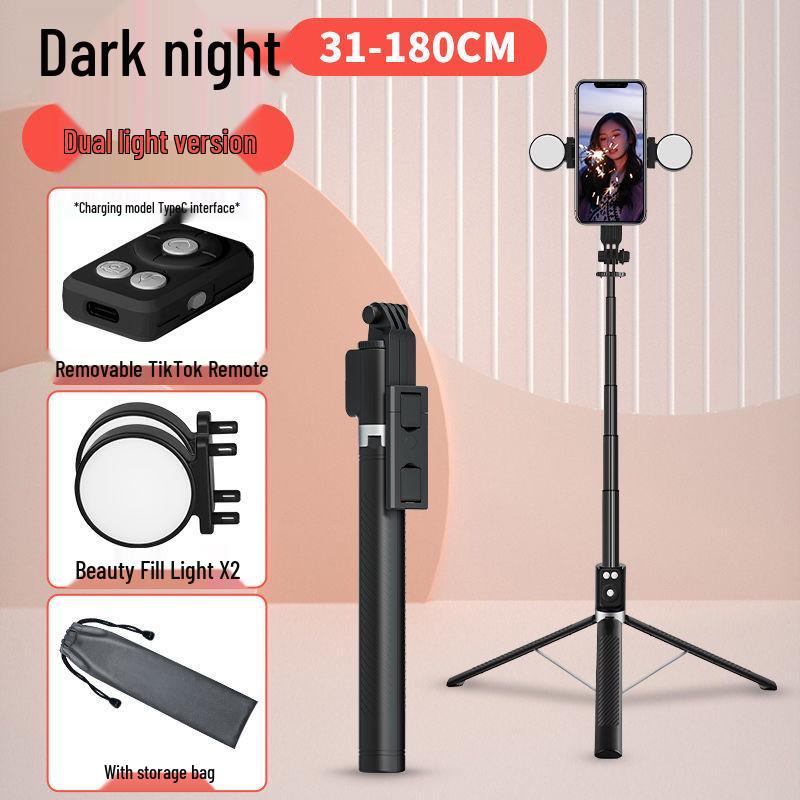 1.8m Bluetooth Selfie Stick with Integrated Tripod and Universal Phone Holder for Remote Control, Charging, and Live Streaming.