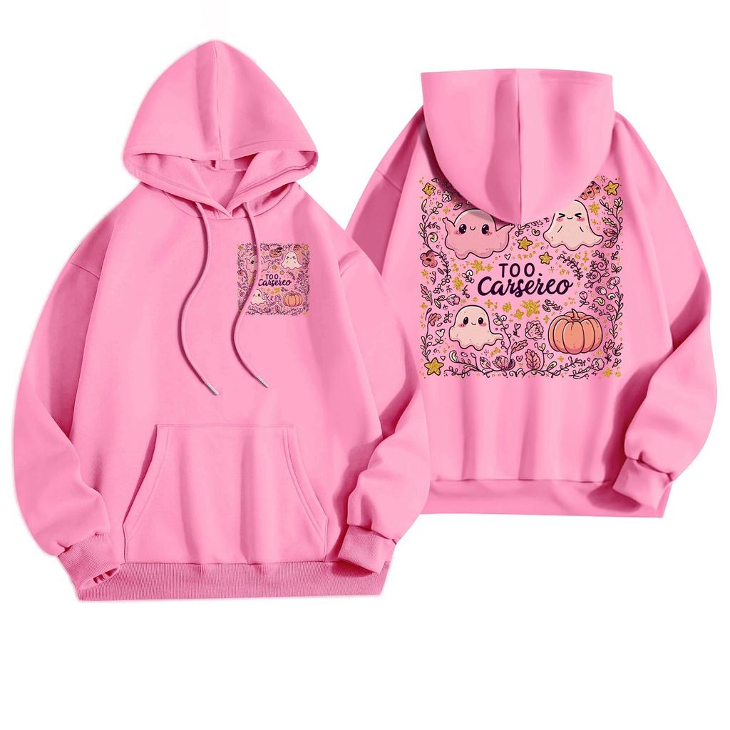 Damska codzienna bluza z kapturem z nadrukiem Halloween i kieszeniami