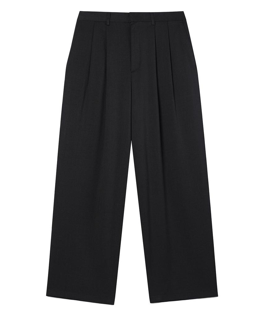 PRAIRIE Loose Fit Double-Pleat Wide Slacks (Black)
