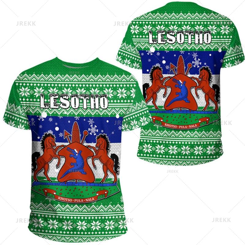 The RepublicOf Lesotho Map Flag 3D Printing T Shirt Lesotho Coat Of Arms Graphic Short Sleevs T Shirts Vintage Mens Clothing Top