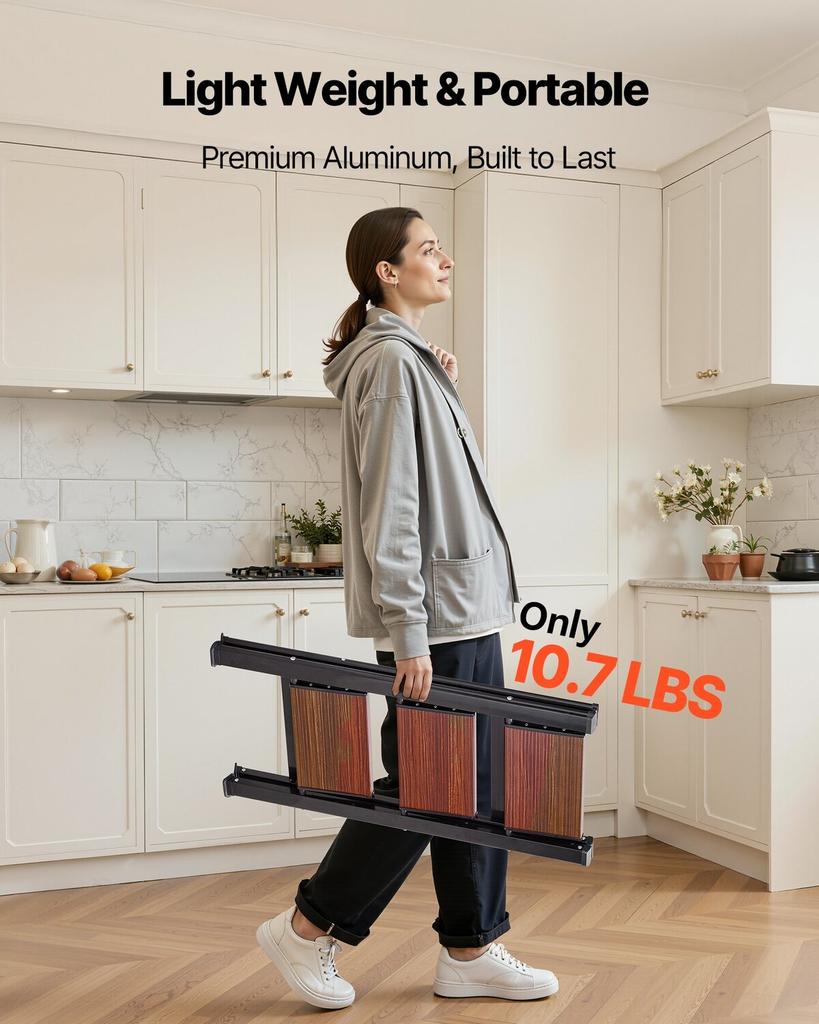 3 Step Ladder, Folding Step Stool with Wide Anti-Slip Pedal and Comfort Handgrip, Lightweight 150 kg Capacity Portable Aluminum Plant Support,