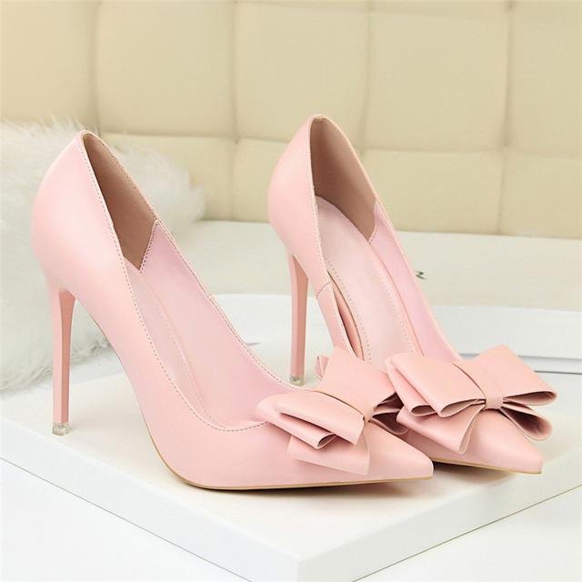 Neue Frau Gelb Blau Rosa Sexy High Heels Pumps Schmetterling Knoten Party Schuhe Weibliche Escarpins Krallen Stiletto Hochzeit Pumps