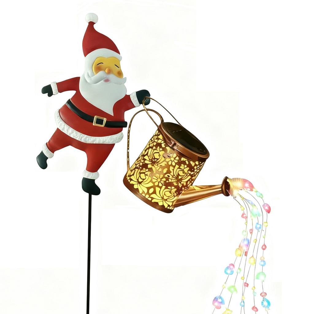 Solar Santa Claus Watering Can with LED Light Outdoor Decorative Solar Lights Solar Santa Claus Kettle Lights Outdoor Decor