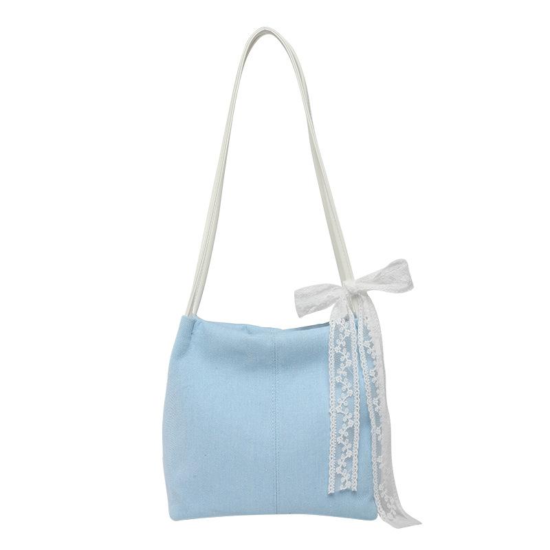 

New sweet silk scarf shoulder bag, female Sen Moe trendy underarm tote bag, female denim bucket bag
