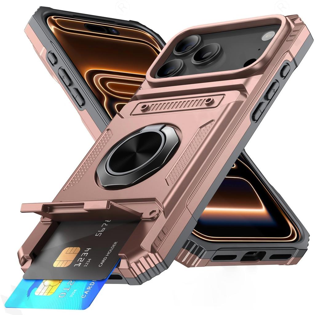 Militärpanzer Anti-Fall Schutzhülle für iPhone 17 Pro Max Air 14 15 Plus 13 16 Pro Magnetischer Ringständer Kartenfach Handyhülle