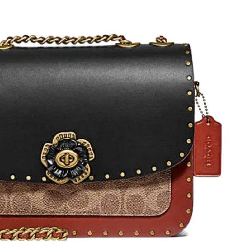 New COACH Madison Cow Leather With Snake Skin Envelope Bag, Crossbody Bag, Shoulder Bag Medium Size Women's Black & Brown C3758-B4WG4