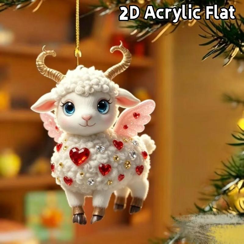 2D Flat Goat Car Rearview Mirror Hanging Ornament Acrylic Pendant Christmas Tree Decoration Bag Charms