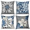 4Pcs Blue Gray Floral Cushion Covers, Modern Daisy & Leaf Print Pillow Cases For Sofa Bedroom Living Room Decor 45X45Cm