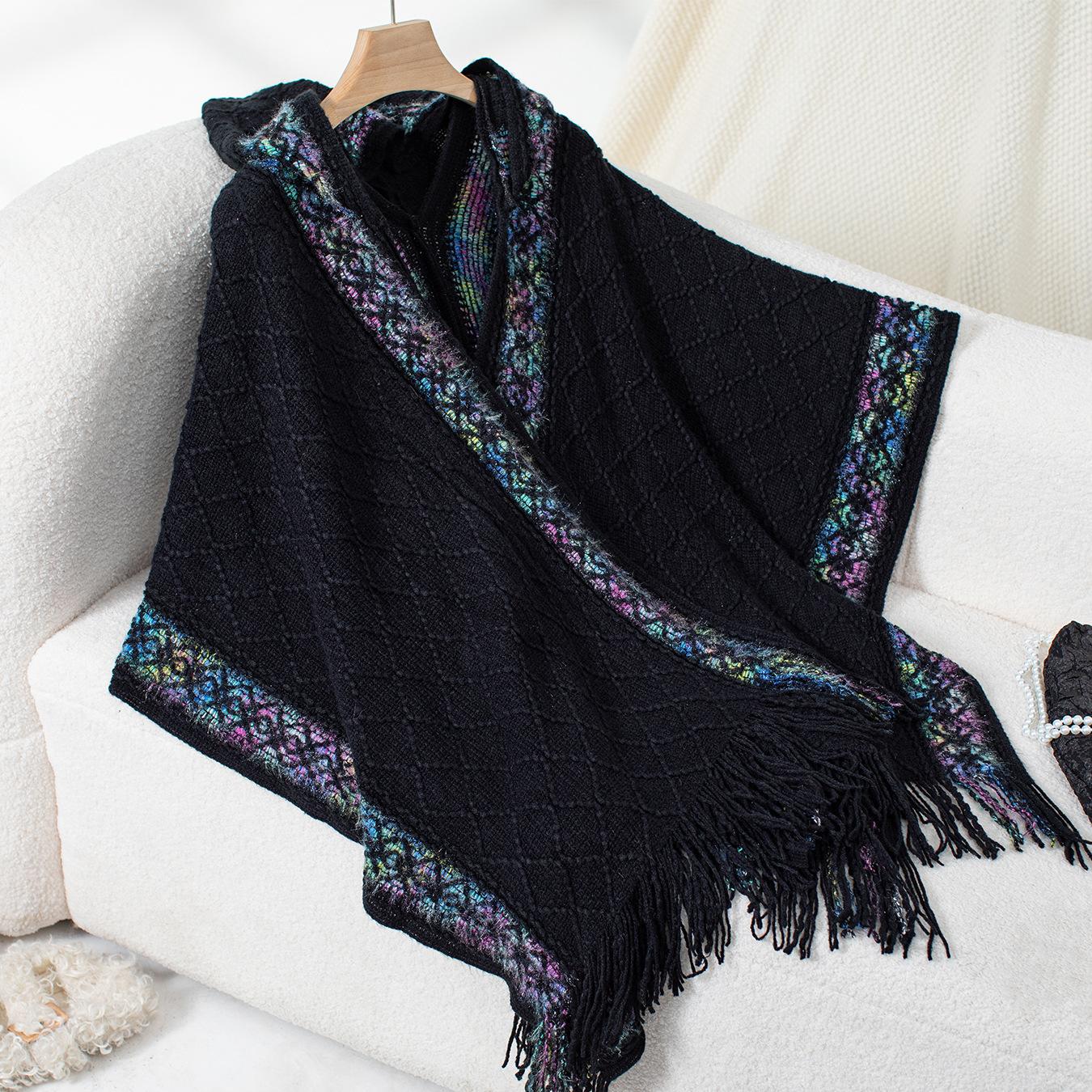 

Осень и зима Женский принт Свободный рукав летучая мышь Перекрестная граница Плащ Кардиган Трикотажная одежда С капюшоном V-образный вырез свитер One Size чёрный