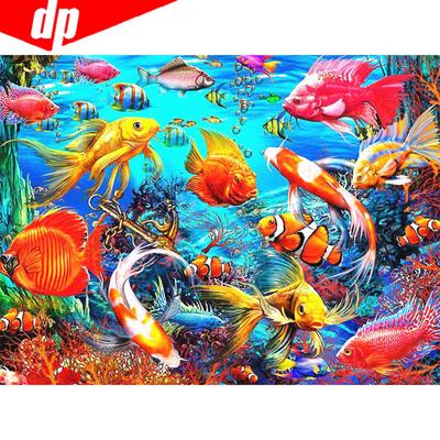 ציור יהלומים 5D עשה זאת בעצמך דג אבני חן עגולות מלאות תמונה רקמת יהלומים