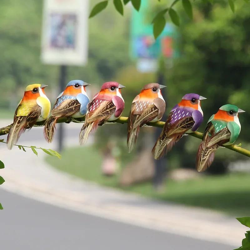 3pcs Artificial Foam Small Birds Miniatures Colored Simulation Feather Birds with Claw Figurines Home Garden Yard Ornament Decor