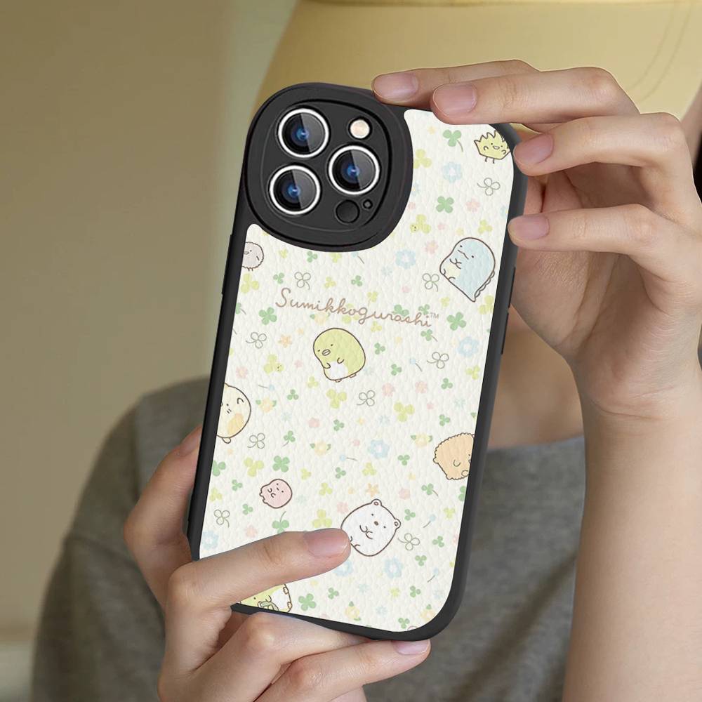 Cartoon S-sumikko Gurashi Phone Case For IPhone 16 15 14 11 12 13 Pro Max Plus Back Leather Shell