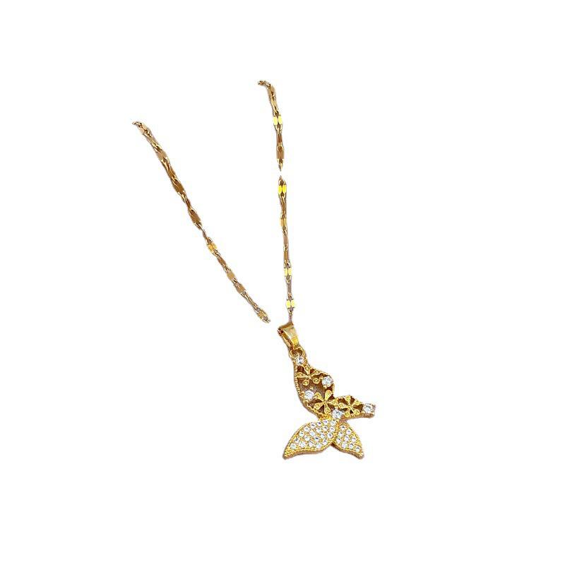 Luxurious Butterfly Necklace: Zirconia-Encrusted Titanium Steel with Gold-Plated Copper Pendant, Light Luxury Design
