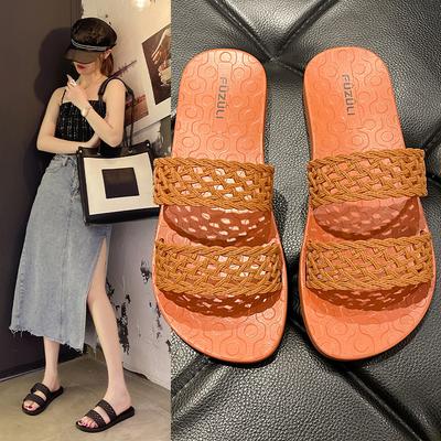 New Fashionable Small Fragrant Wind Hollow Woven Slippers Women, Summer Sandals, Seaside Vacation Word Beach Shoes