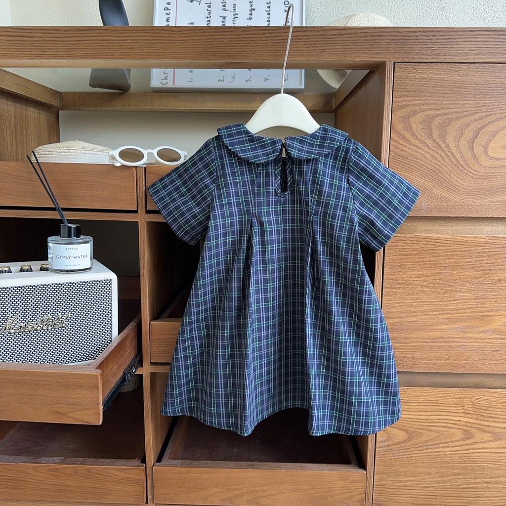 Summer Girls Plaid Dress With Bow Tie Cute Princess Short Sleeve Party Dress For Baby Toddler Children Casual Sundress