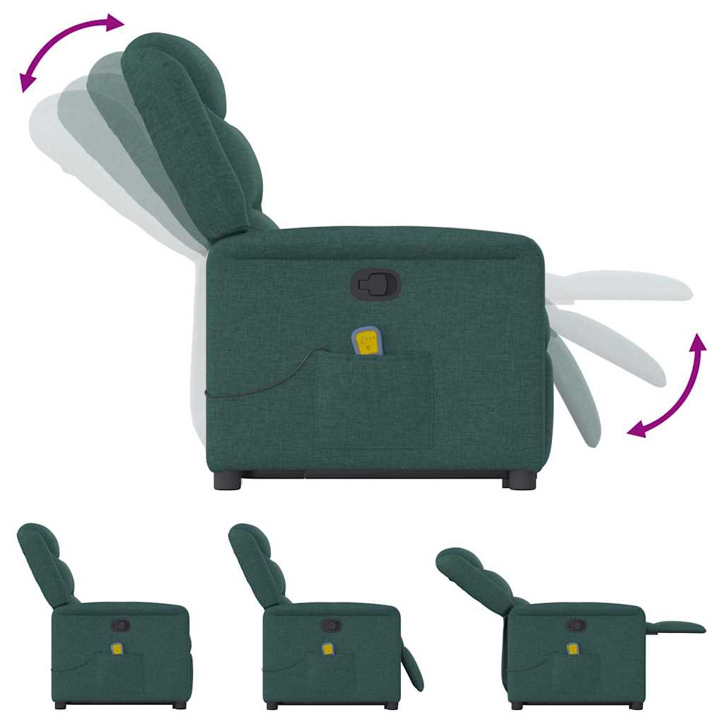 Massage Recliner with Rising Function Dark Green Fabric