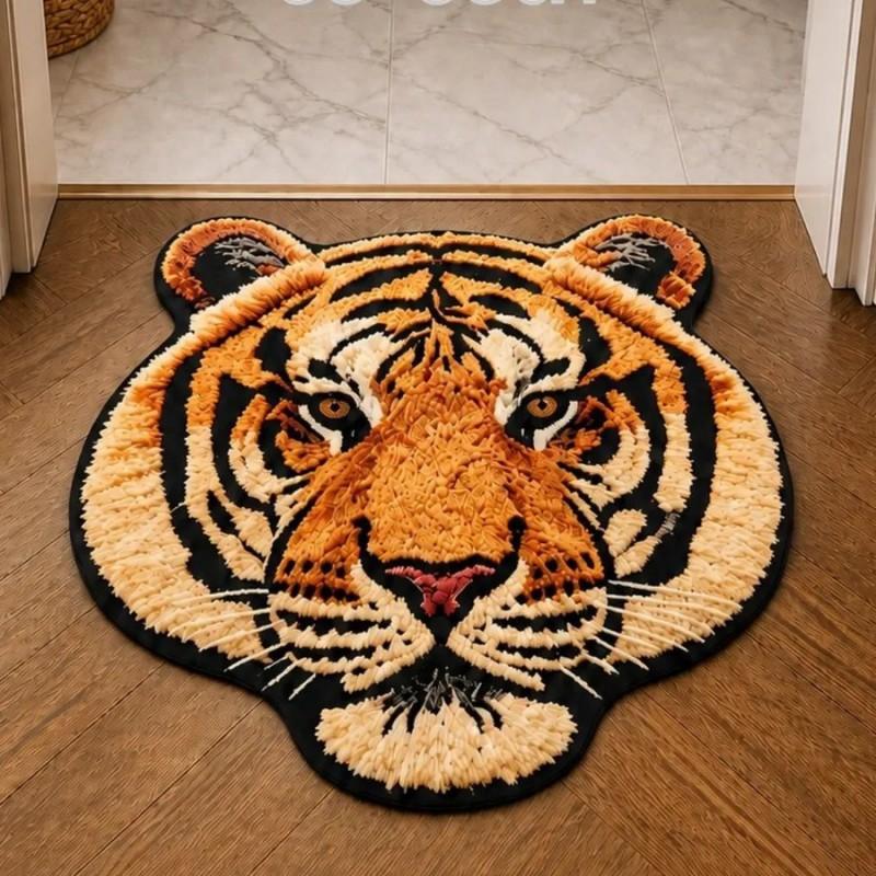 Retro Chic Animal Print Round Rug Living Room Kitchen Bathroom Non-Slip Washable Crystal Velvet Floor Mat