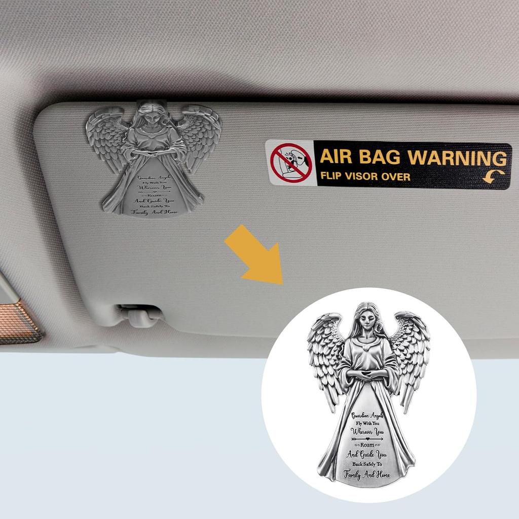 BBTO 4 Pcs Guardian Angel Sun Visor Clip Bless Travel Safely Visor Clip Car Sun For Parent, Friend, Driver